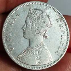 Alternative view of Alwar, 1880 Princely state of 1 Rupee - Victoria [Mangal Singh] Extermaly rare silver coin # A-451