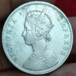 Alternative view of Alwar, 1880 Princely state of 1 Rupee - Victoria [Mangal Singh] Extermaly rare silver coin # A-449