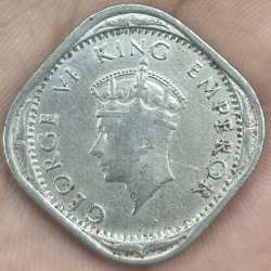 Alternative view of India - British 2 Annas 1939 - George VI rare coin # A-463