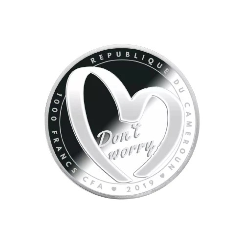 Be Happy 1 oz Proof Silver Coin 1000 Francs CFA Cameroon 2019 box pack proof set mintage only 999 set - Image 4