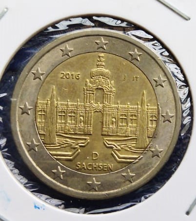 Germany, 2016, 2 Euro, State of Saxony, KM # 347, Bimetal, CIRCULATED CONDITION.