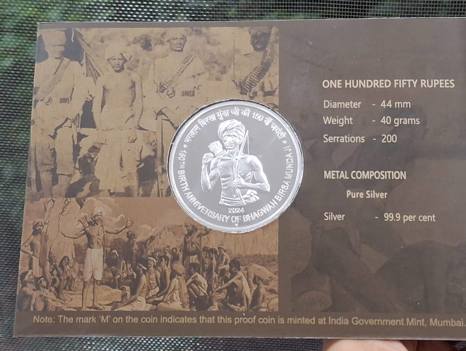 150TH BIRTH ANNIVERSARY OF BHAGWAN BIRSA MUNDA JI 2024 RARE (PROOF SET) MUMBAI MINT - Image 2