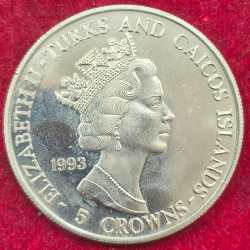 Alternative view of › British Overseas Territories › Turks and Caicos Islands 5 Crowns 1994 - Elizabeth II Hockey UNC RARE COIN # A-491