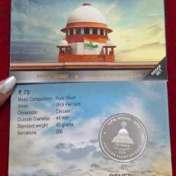 75 YEARS OF HON'BLE SUPREME COURT OF INDIA KOLKATA MINT RARE {40 GRAM SILVER} COIN ((PROOF SET))