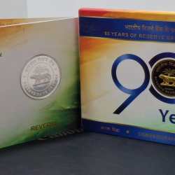 90 YEARS OF RESERVE BANK OF INDIA KOLKATA MINT 40 GRAM SILVER COIN RARE ((PROOF SET))