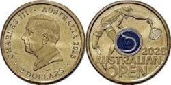 Australia, 2 Dollars, 2025, 2025 Australian Open Men's Tennis; Blue, Coloured, UNC Condition.