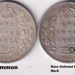 One Rupee Unlisted 1906 Extra Diamond Mark Rare and Common Silver Coins Set