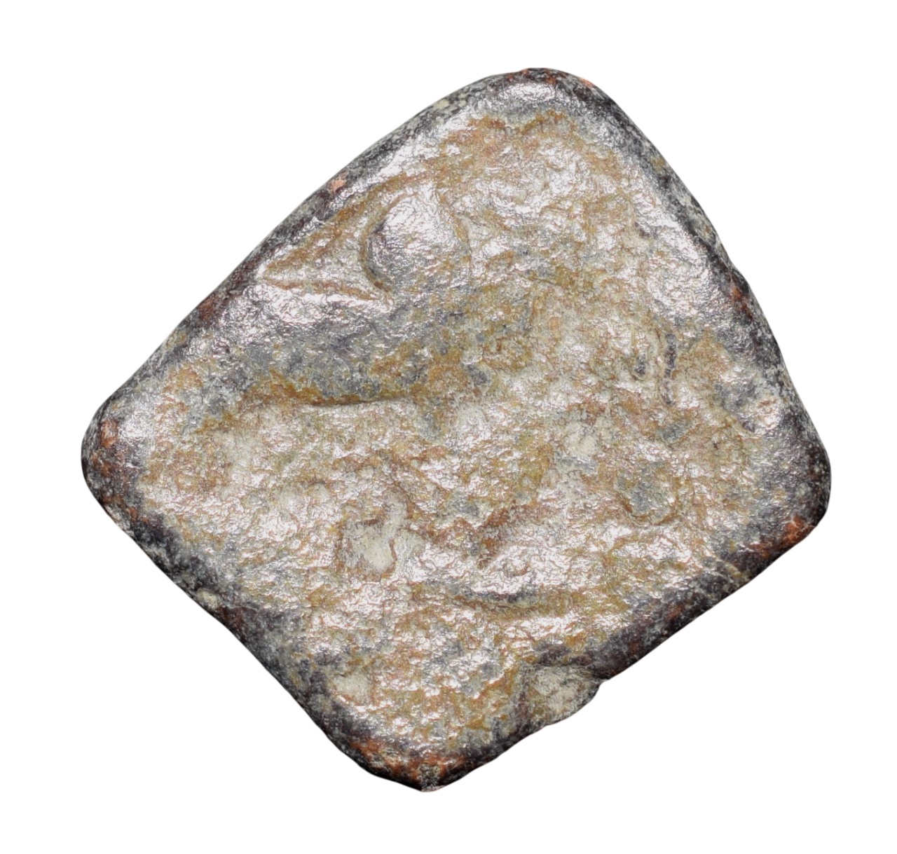 Lead Coin of Western Kshatrapa - Rudrasena III? (3rd Cen. AD) with Bull facing Right/3-Arched Hill Rare