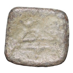 Alternative view of Lead Coin of Western Kshatrapa - Rudrasena III? (3rd Cen. AD) with Bull facing right/3-Arched Hill Rare