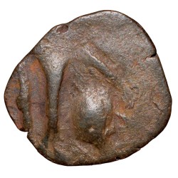 Alternative view of Copper Fractional Unit of Vasudev (AD 190-230) of Kushan Dynasty with Shiv & Nandi Type Rare