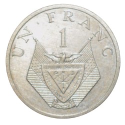 Alternative view of Aluminium 1 Franc of Rwanda Country (AD 1985) with Millet flower Scarce