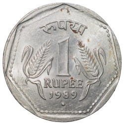 Copper-Nickel 1 Rupee of Republic India (AD1989) of Noida Mint with Security Edge About UNC