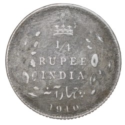 Alternative view of Silver 1/4 Rupee of Edward VII (AD 1910) of Calcutta Mint