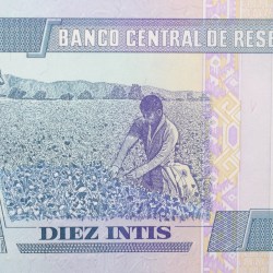 Alternative view of 10 Intis of Peru Country (AD 1985-1987) with a woman working in a cotton plantation