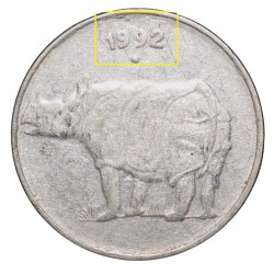 Steel 25 Paise of Republic India (AD 1992) of Noida Mint Die-Crack/Die-Altered Error Rare