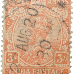 Postal Stamp of George V 3 Annas Orange Colour - Used Condition as per image.