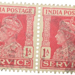 Postal Stamp of George VI 1 Anna Red Colour - Block of 2 Stamps - Used Condition as per image.