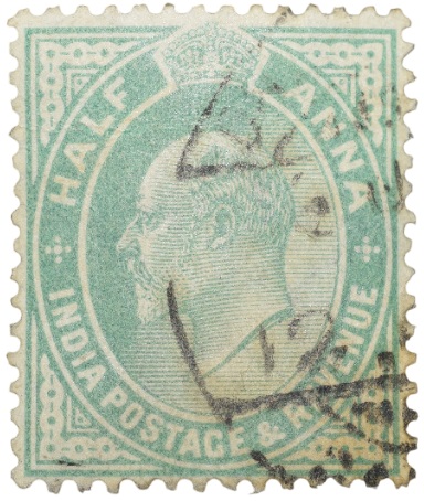 Postal Stamp of Edward VII 1/2 Anna Green Colour - Used Condition as per image.