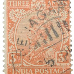 Postal Stamp of George V 3 Annas Orange Colour - Used Condition as per image.