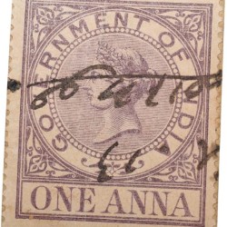 Postal Stamp of Queen Victoria 1 Anna Purple Colour - Used Condition as per Image.