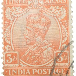 Postal Stamp of George V 3 Annas Orange Colour - Used Condition as per image.
