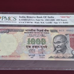 1000rs fancy 000-786 signed by yv reddy without year. Scarce issue