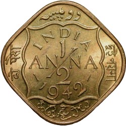 Alternative view of Nickel-Brass 1/2 Anna of George VI (AD 1942) of Bombay Mint in UNC Grade Rare