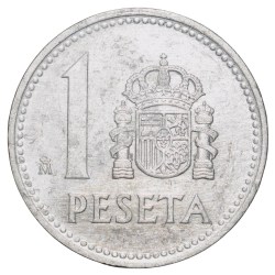 Alternative view of Aluminium 1 Peseta of Spain Country(AD 1988) Juan Carlos I with Crowned Shield