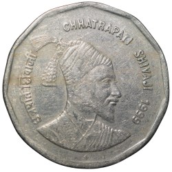 Copper-Nickel 2 Rupees of Republic India (AD 1999) Chhatrapati Shivaji Maharaj Bomay Mint