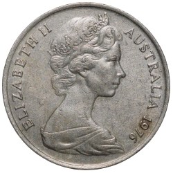 Alternative view of Nickel 5 Cents of Elizabeth II (AD 1976) from Australia with An Echidna (Ant Eater)