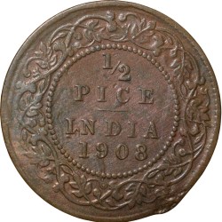 Alternative view of Bronze 1/2 Pice of Edward VII ( AD1908) of Calcutta Mint Very Fine