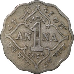Alternative view of Copper-Nickel 1 Anna of George V (AD 1929) of Calcutta Mint