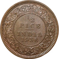 Alternative view of Bronze 1/2 Pice of George V (AD 1936) of Calcutta Mint Beautiful Grade
