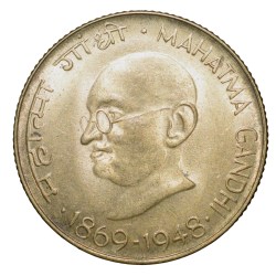 Aluminium-Bronze 20 Paise of Republic India - Mahatma Gandhi (AD 1969) of Hyderabad Mint UNC Grade