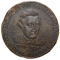 Brass Medal of James Cook from Germany (19th Cen. AD) with Ship