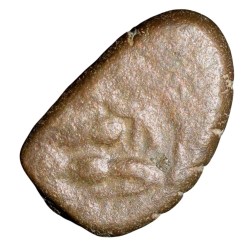 Copper Coin of Rashatrakutas Series (5th - 7th Cen. AD) with Deity Seated with Folded Legs