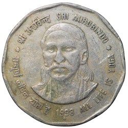 Copper-Nickel 2 Rupees of Republic India - Commemorative issue Sir Aurobindo All Life Yoga (AD 1998) Bombay Mint