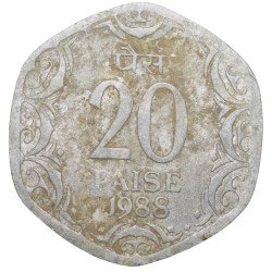 Aluminium 20 Paise of Republic India (AD 1988) of Bombay Mint