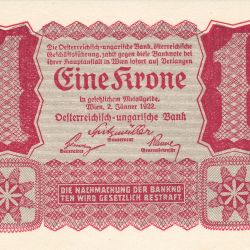 Austria One Krone World Banknote Ultra Unique and Rare Issued in 1922