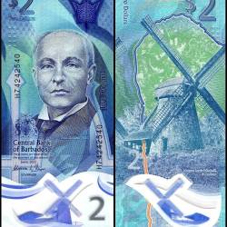 Barbados 2 Dollars World Banknote 2022 P80 UNC, Polymer Unique and Rare