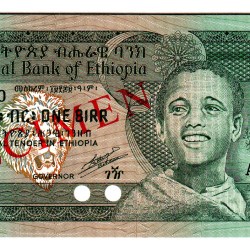 Ethiopia 1 Birr Specimen Issue World Banknote Specimen Collection Unique
