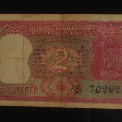 Reserve Bank of India 2 rupee note BN Adarkar Back side gandhi Condition as imege Same and similar piece available