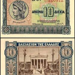 Greece 10 Drachmai World Banknote 1940 P314 UNC Unique and Rare