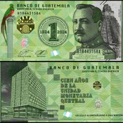 Guatemala 1 Quetzal Banknote 2023 P129 UNC Commemorative 100th Anniversary of Quetzal Currency (1924-2024)
