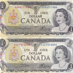 Canada 1 Dollar 1973 Two Different Deputy Governer Signature Set Rare #2