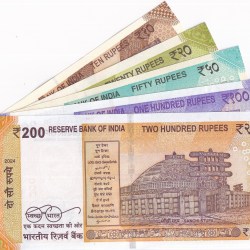 Alternative view of New Series 786 Ending 10 to 200 Rupees Five Notes Set Unc