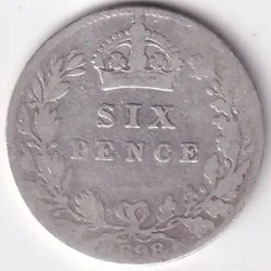 United Kingdom 6 Pence 1898 Victoria Silver Ex Rare Coin