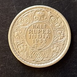 Silver British India King and emperor George VII denominaton 1/2₹ Year 1933 Full silver Same and similar piece available
