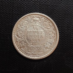 Alternative view of British India silver coin George V 1/4 Rupees Year 1919 Condition as image. Same and similar piece available