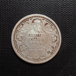 Alternative view of British India silver coin George V 1/4 Rupees Year 1936 Condition as image. Same and similar piece available